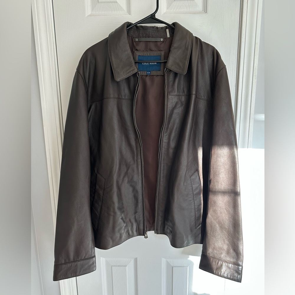 Cole Haan Men's XL Java 100% Genuine Leather Jacket Brown Classic - Picture 5 of 13